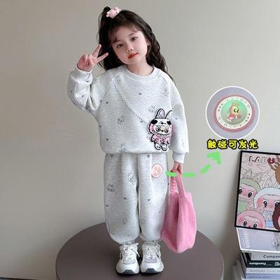 女小童拉布布亮灯卫衣套装幼儿园春秋季女孩labubu发光闪灯两件套