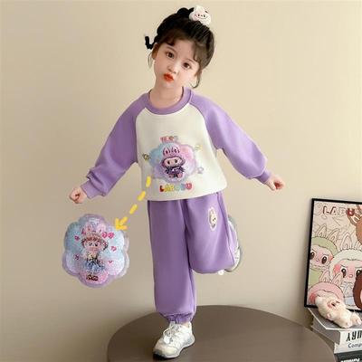 女童亮片变脸拉布布卫衣套装儿童春秋季labubu翻转变色休闲 两件