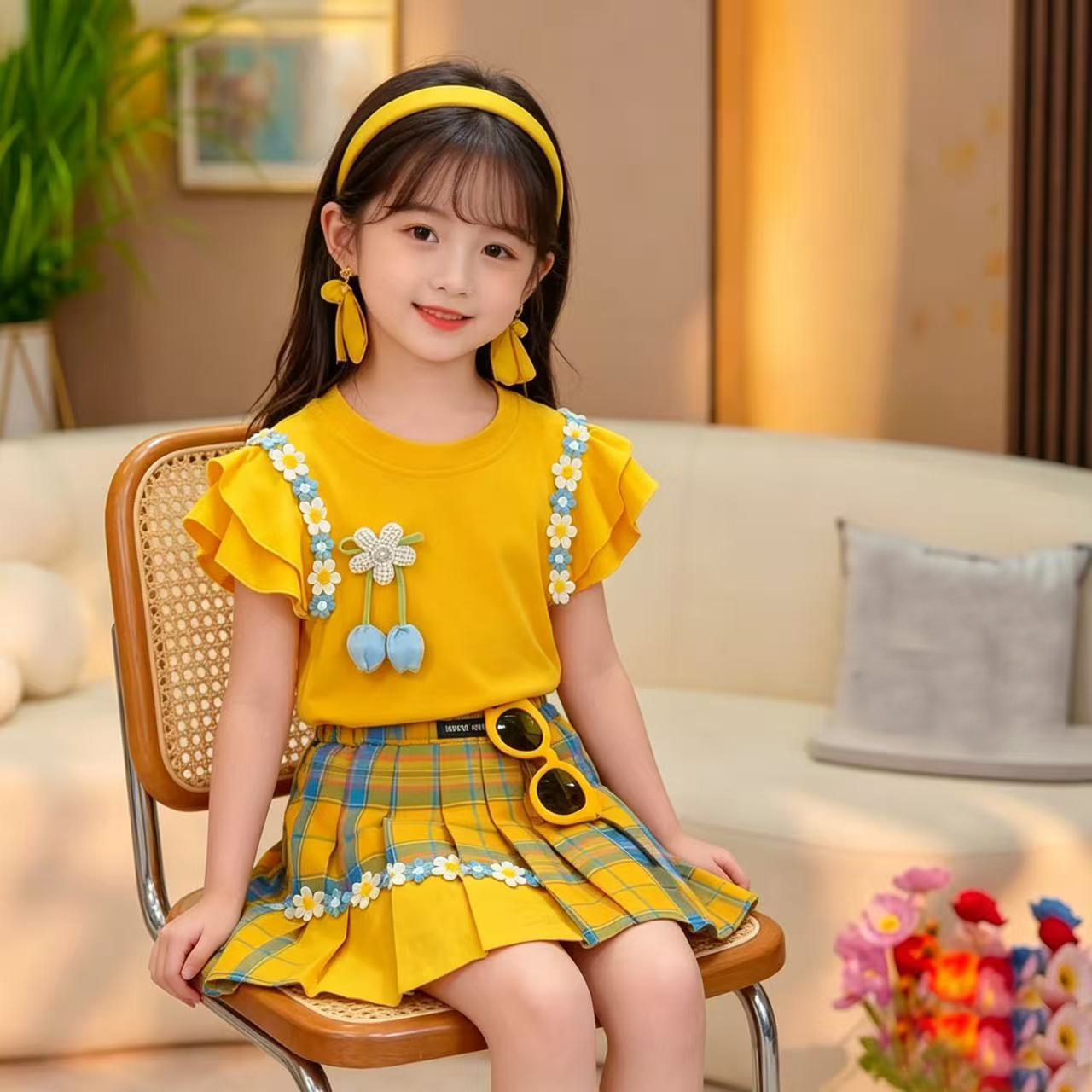女童夏装短袖半身裙套装