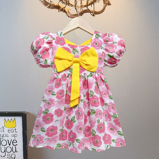女童夏季连衣裙韩版洋气女宝蝴蝶结公主裙三四五六岁女孩夏装裙子