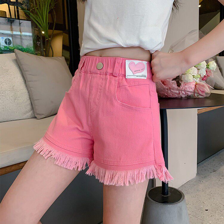 女童牛仔短裤粉色夏季潮酷女大童外穿热裤韩版洋气女孩夏天裤子