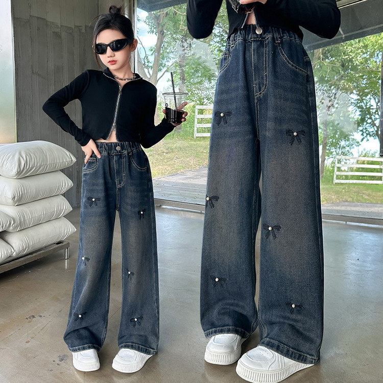 女童春秋宽松休闲牛仔裤