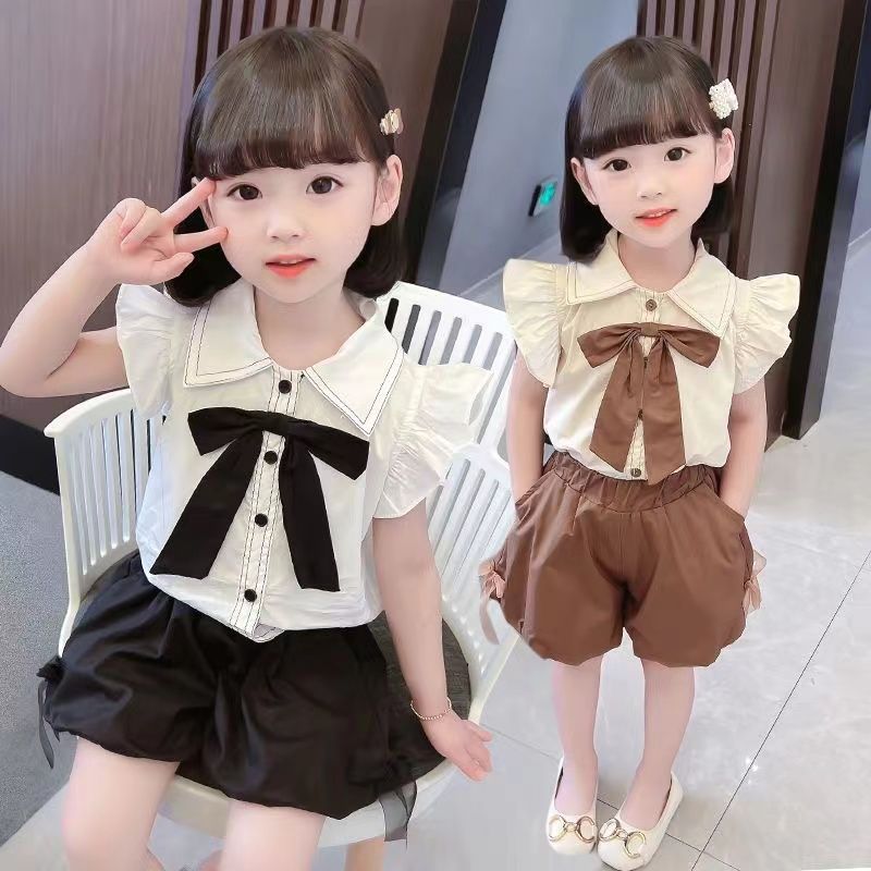 两三四岁女宝夏装女童花苞短裤套装夏季洋气短袖六八10岁女孩衣服