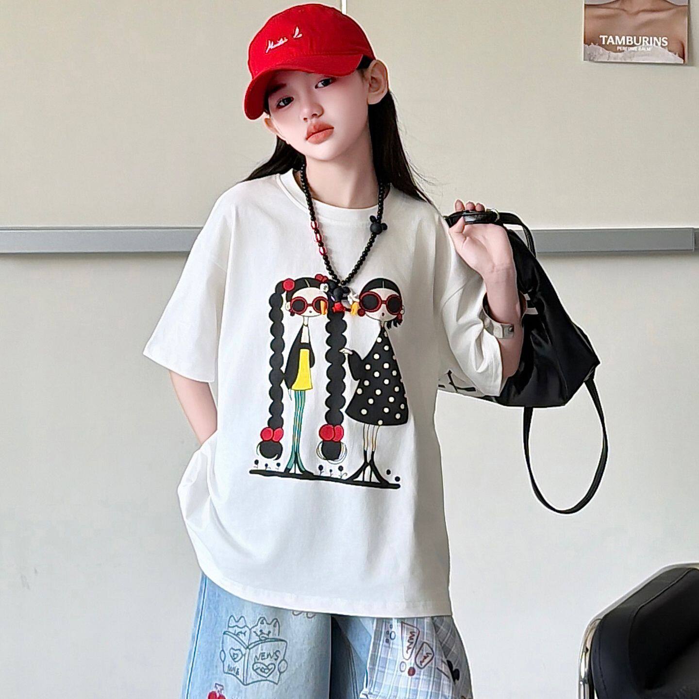 女大童短袖t恤2026新款夏季女童纯棉上衣韩版百搭卡通女孩体恤