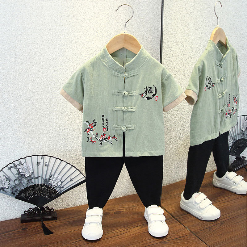 男童夏季汉服套装新中式国风男宝唐装帅气两三五六岁男孩夏装衣服
