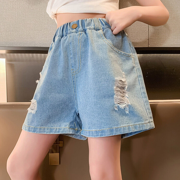 女童破洞牛仔短裤夏季外穿薄款女大童五分裤韩版洋气女孩夏天裤子