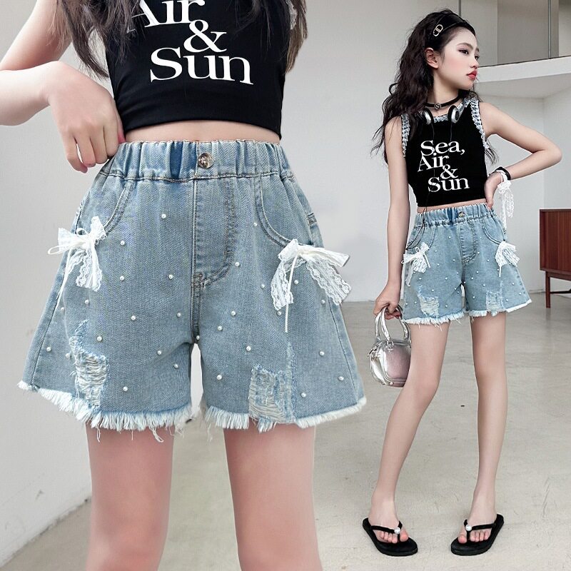 女童破洞牛仔短裤潮酷外穿夏季薄款女大童五分裤韩版女孩夏天裤子