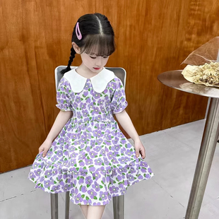 女童雪纺连衣裙夏季洋气娃娃领公主裙两三四五六岁女孩夏装公主裙