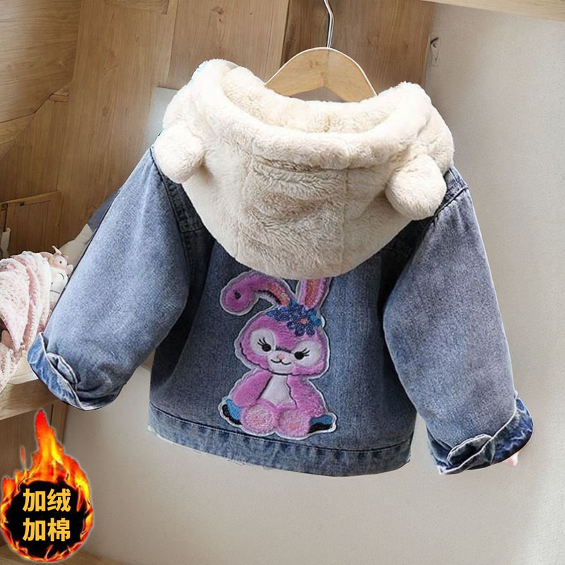 女童加绒加厚牛仔外套冬季棉服