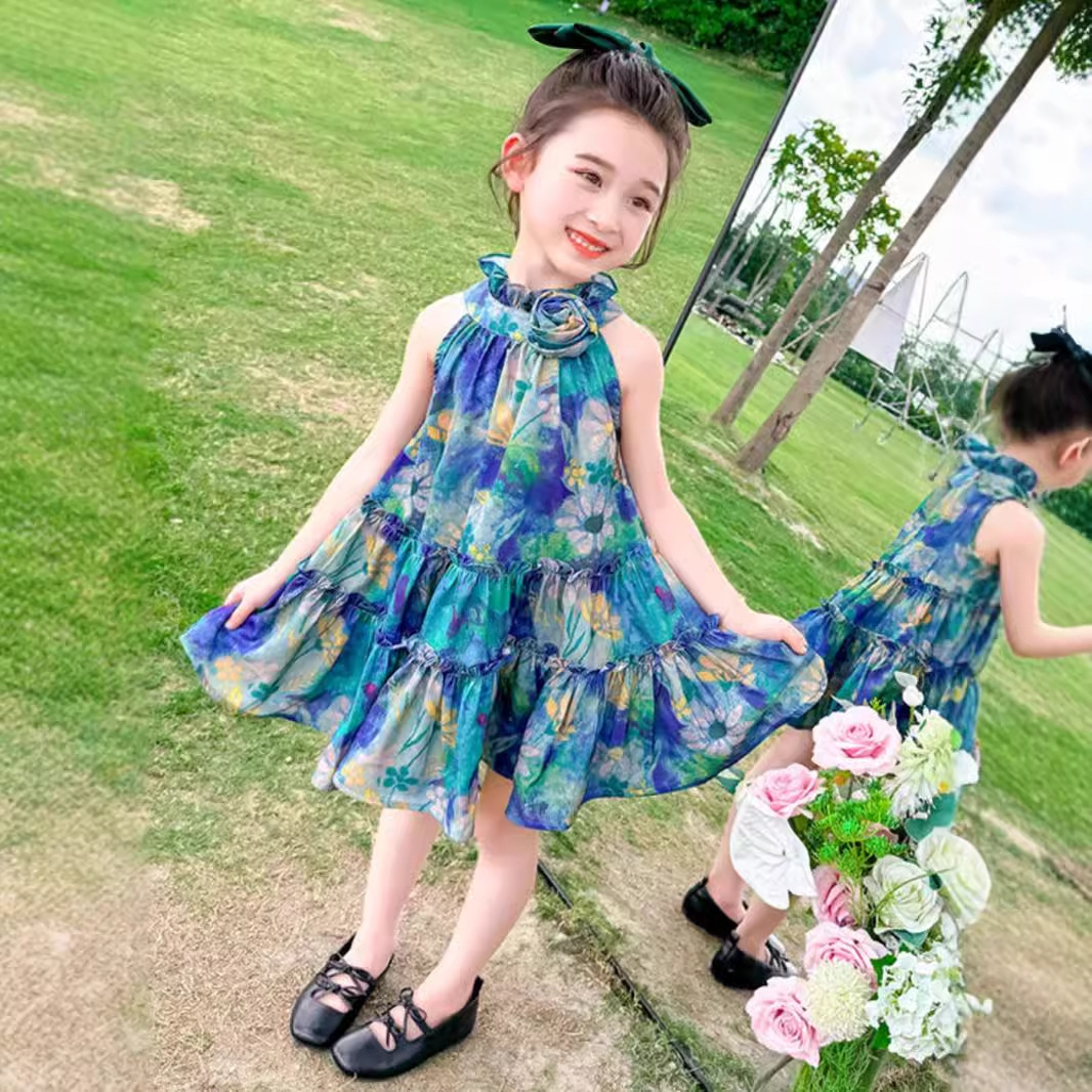 女童夏季连衣裙韩版洋气女孩雪纺背心裙子时尚女宝夏装吊带公主裙