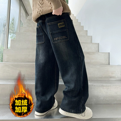 男童冬季加绒加厚牛仔裤