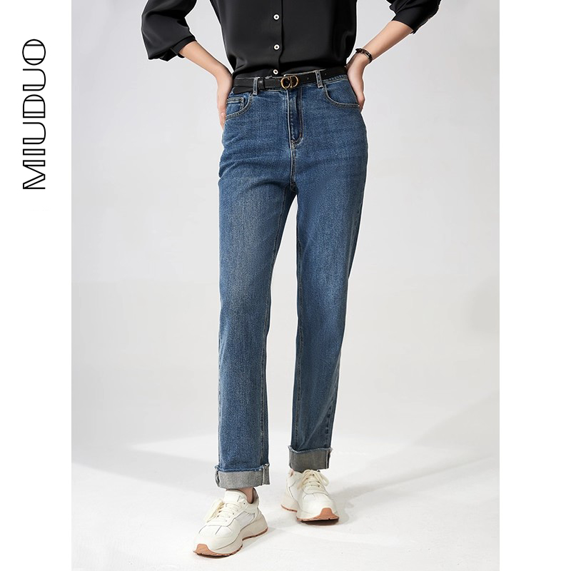 复古水洗直筒牛仔裤女