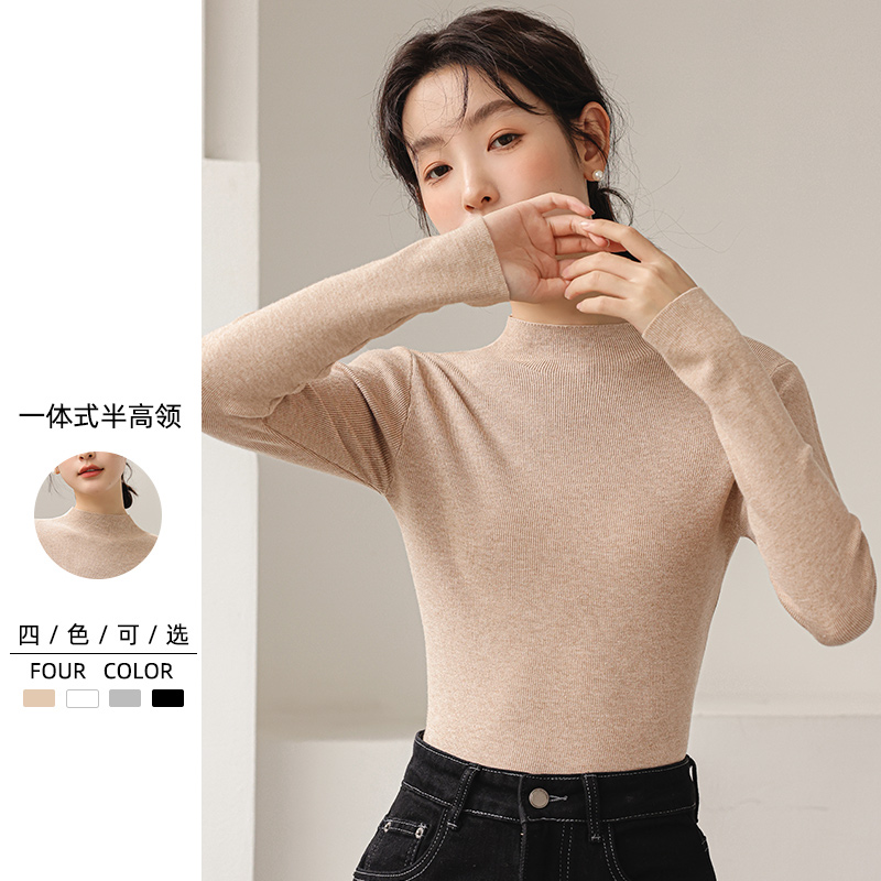 针织半高领打底衫女秋冬内搭2025新款打底白色修身毛衣中领针织衫