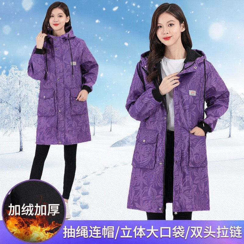 加绒罩衣女新款加厚冬季定制秋冬防水工作服男大褂有袖套冬天迷彩