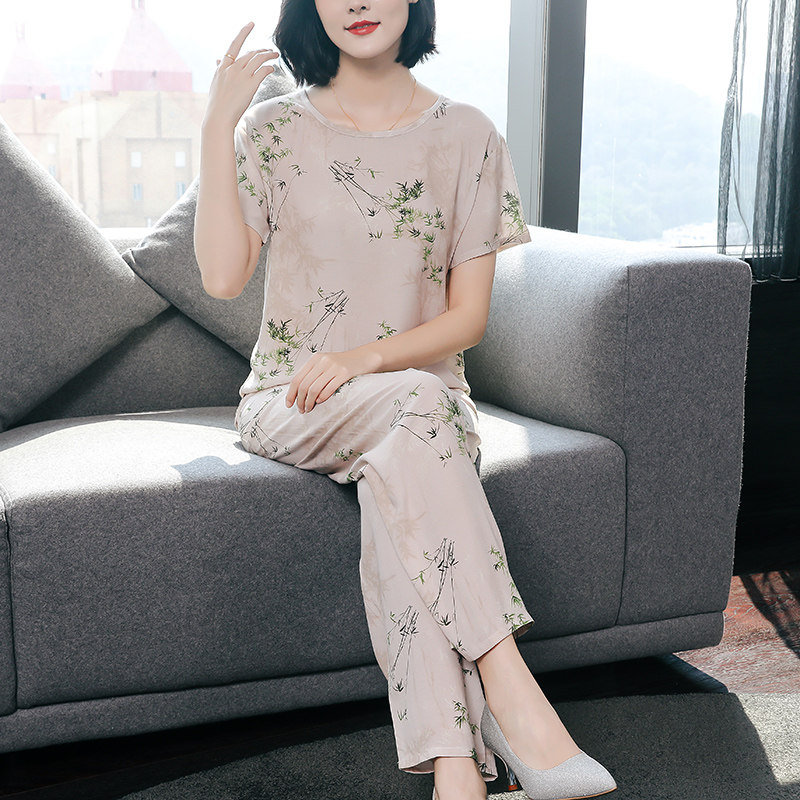 洋气女款睡衣夏季短袖薄款大码宽松时尚女士棉绸夏天可外穿家居服