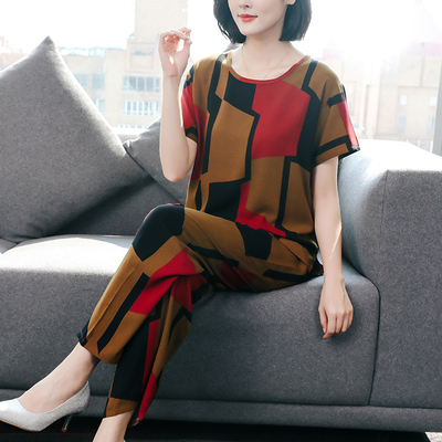 女士睡衣夏季短袖薄款棉绸女款套装大码宽松时尚人棉可外穿家居服