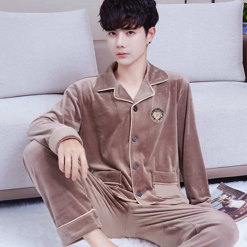 海岛绒男士秋冬新款睡衣套装