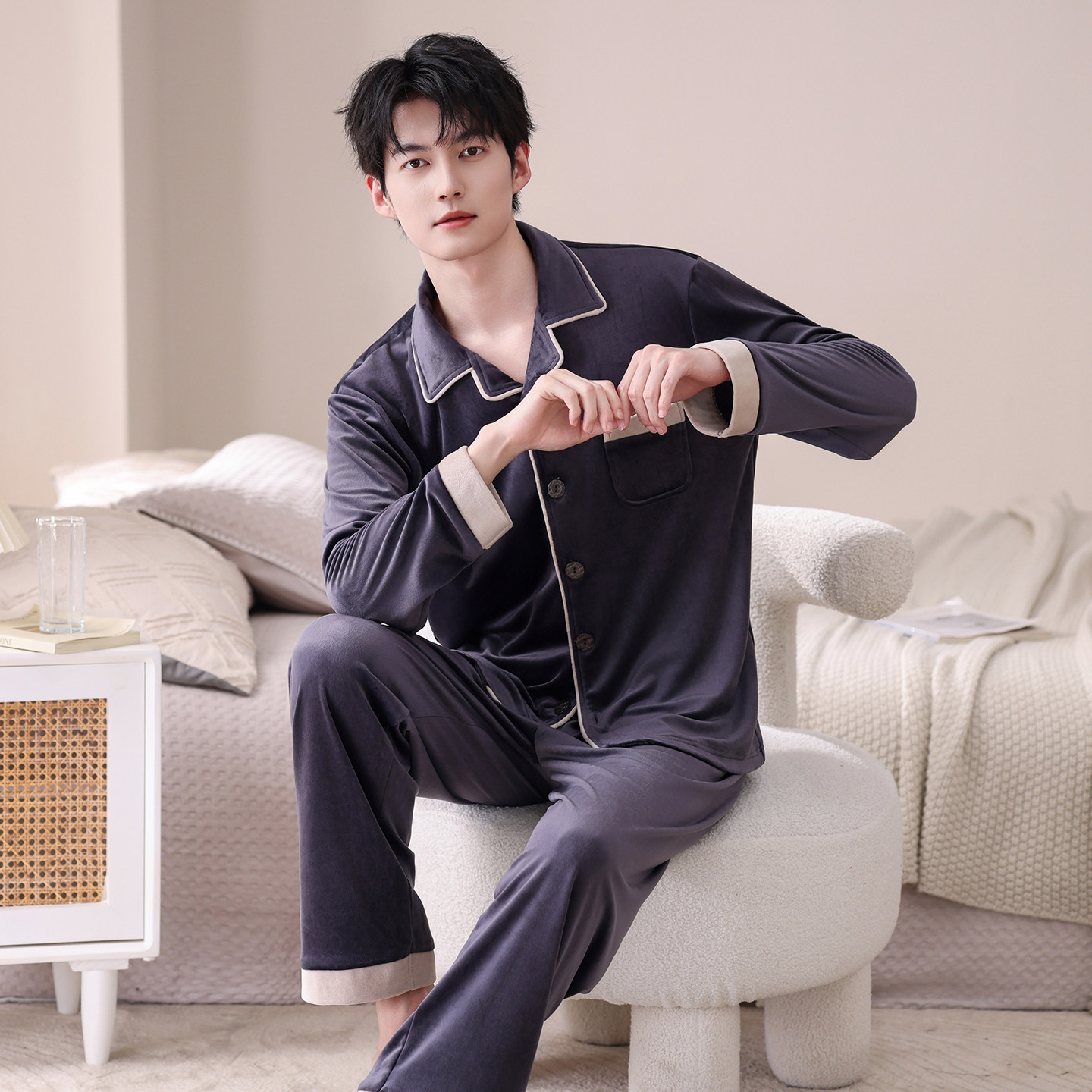睡衣男士冬季珊瑚绒加厚薄绒男款秋冬海岛绒大码休闲春秋款家居服