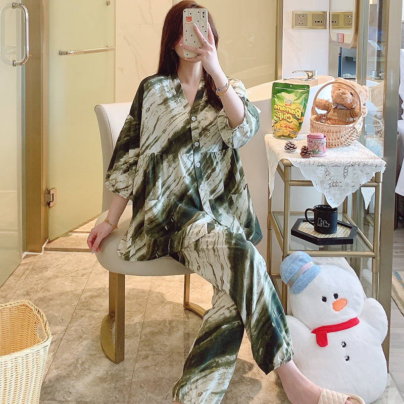 春夏季七分袖薄款棉绸女士睡衣