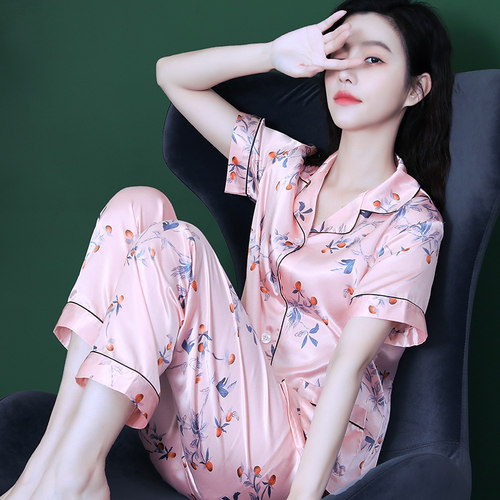 甜美风性感丝绸女士睡衣套装