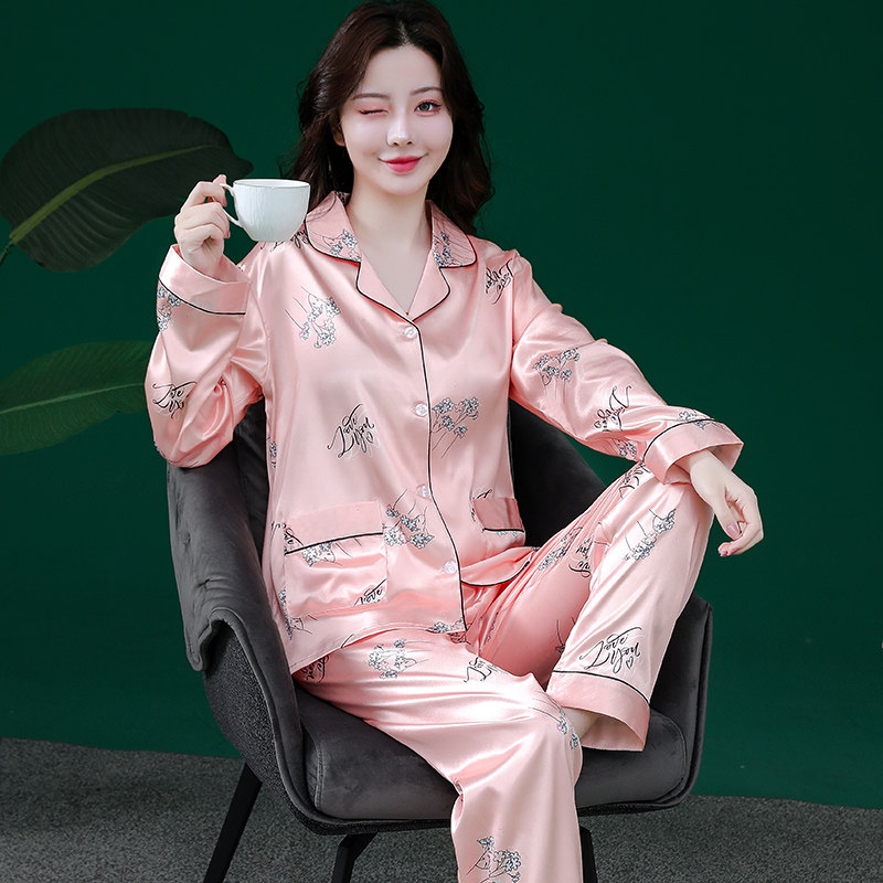 春秋季新款冰丝女睡衣套装