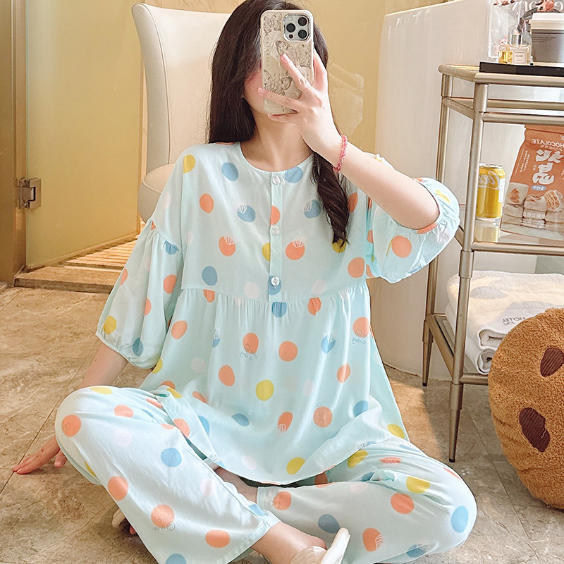 女士睡衣2025年春夏季新款宽松棉绸薄款七分袖长裤学生人棉家居服
