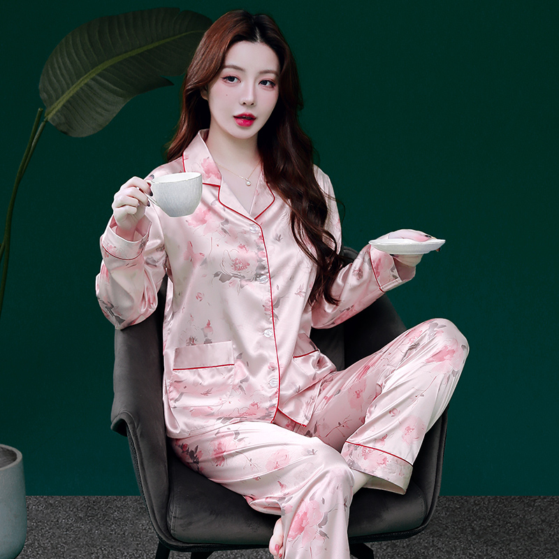女款睡衣春秋季长袖薄款冰丝女士套装气质时尚女款夏天丝绸家居服