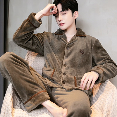 男士珊瑚绒加厚保暖睡衣套装