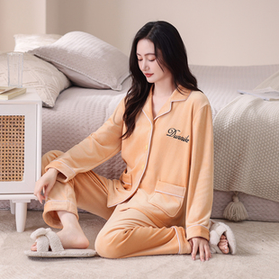 加厚海岛绒睡衣女秋冬长袖保暖薄绒珊瑚绒女款大码宽松家居服套装
