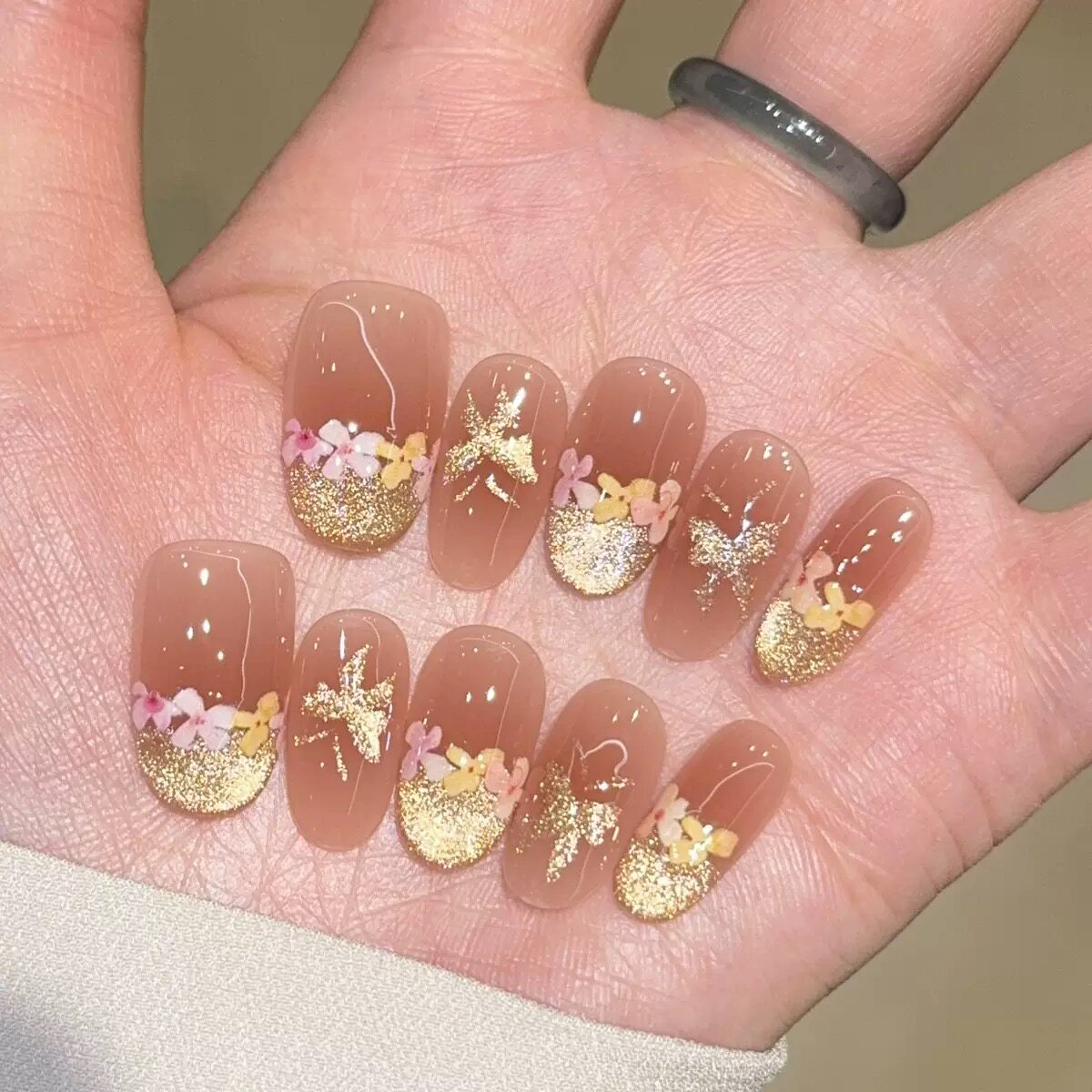 【花间蝶影】温柔干花猫眼精品纯手工穿戴甲法式美甲贴片假指甲片