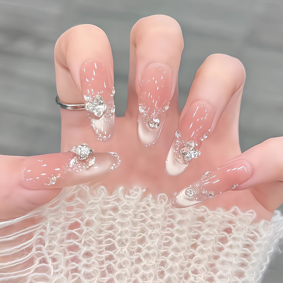 纯手工穿戴甲新款冰透蜜桃粉渐变侧光猫眼珍珠碎钻美甲贴片可拆卸,彩妆/香水/美妆工具,穿戴甲/甲片,淘宝优惠券,粉丝福利购,淘宝优惠卷