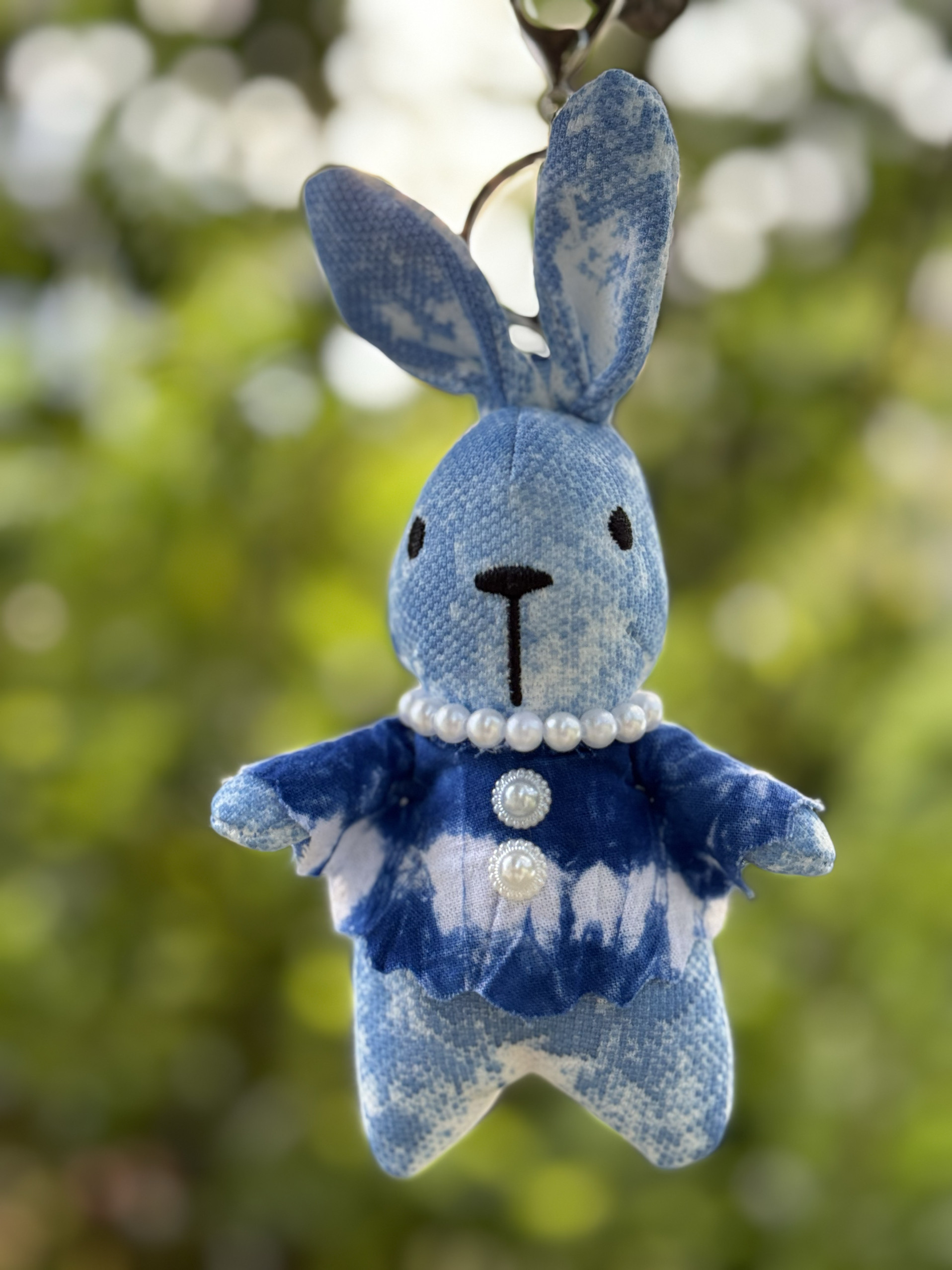 云南手工扎染布艺玩偶家居办公礼物吊脚兔子小号珍珠小兔挂件