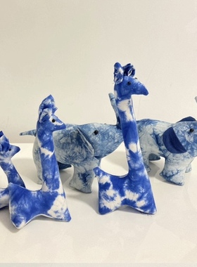 云南民族风手工扎染大象布偶摆件娃娃玩偶公仔兔子伴手礼小熊羚羊