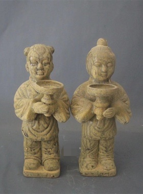 金童玉女烛台展柜仿古风老物件