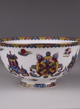 描金白色八宝花纹仿古工艺品瓷器