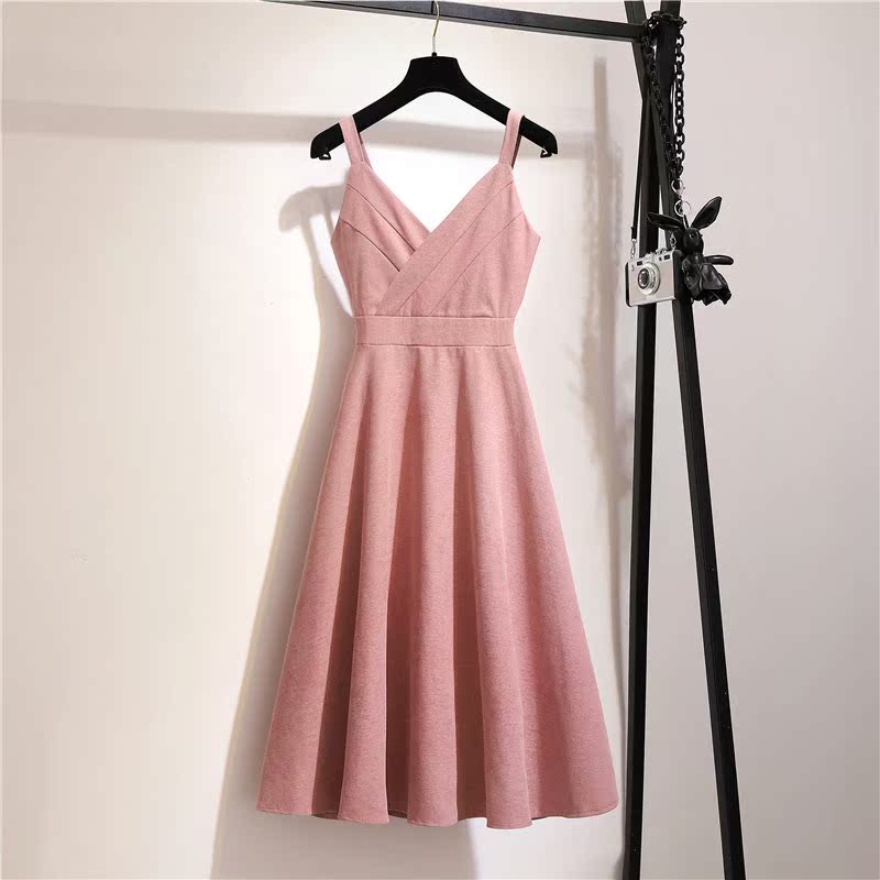 2019春装新款韩版时尚气质修身显瘦中长款V领过膝背带连衣裙女潮|ruв категории Женская одежда, платье - от Buy2taobao.com для оказания профессиональной услуги покупки агента Taobao