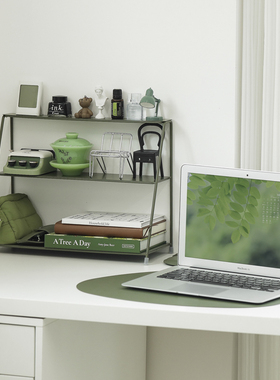 三层阶梯置物架 ins风桌面收纳架 铁艺杯子展示架 墨绿色整理架