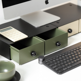 桌面收纳双格抽屉 可堆叠抽屉式收纳盒 显示器增高架 金属小抽屉