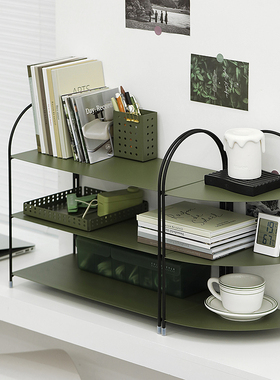 墨绿色收纳架 转角置物架 厨房台面三层杂物架  ins风铁艺杯子架