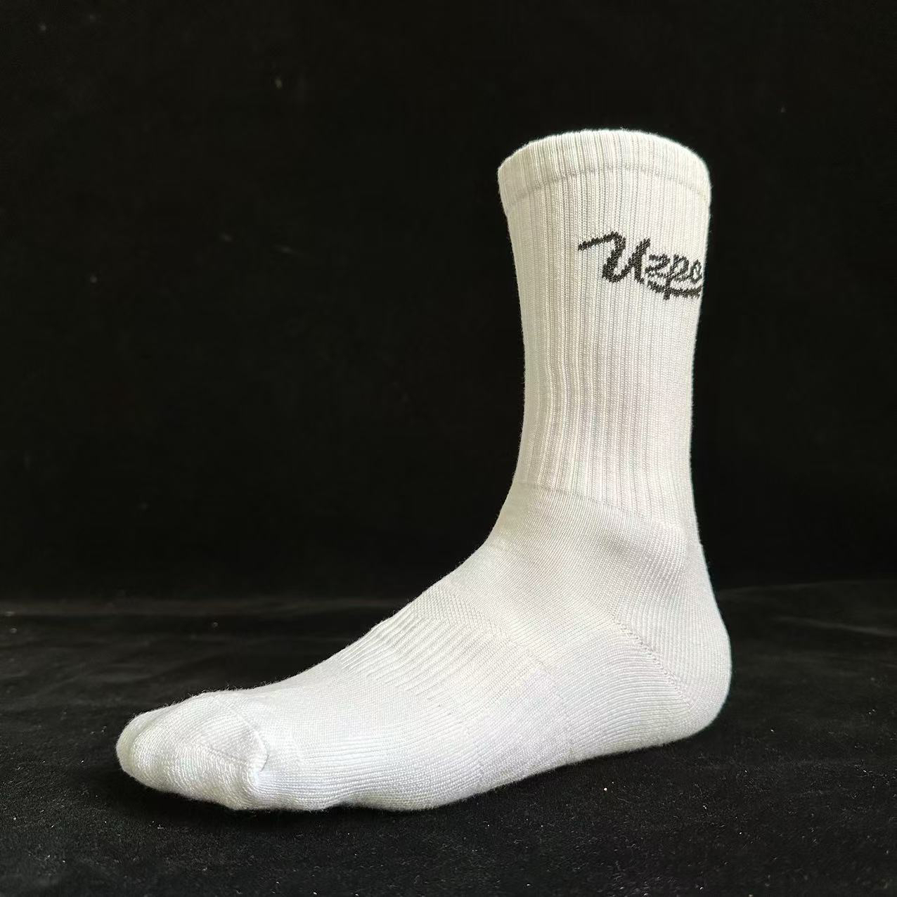 UZPO 简约提花毛巾底运动袜子高筒纯色健身户外时尚潮袜休闲美式