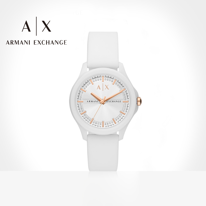 Armani阿玛尼新款手表女白色情侣表硅胶表带石英腕表送女友AX5268