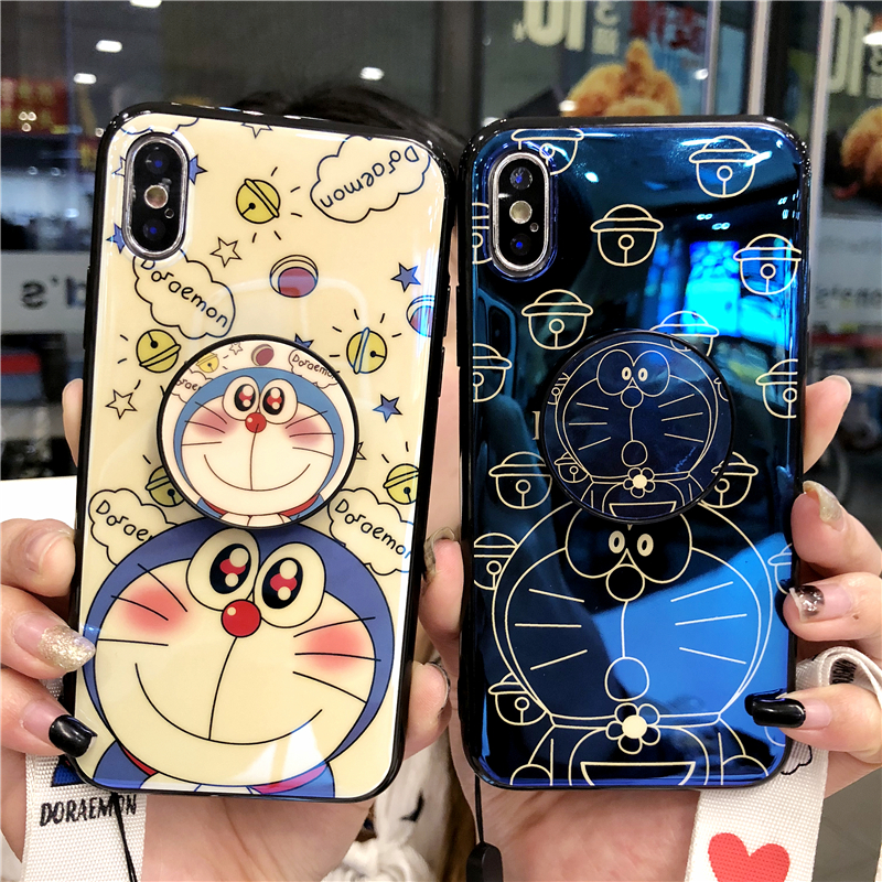 蓝胖子iPhoneXs支架机器猫可爱猫手机壳x苹果8plus蓝光女款潮牌6s/711-29新券