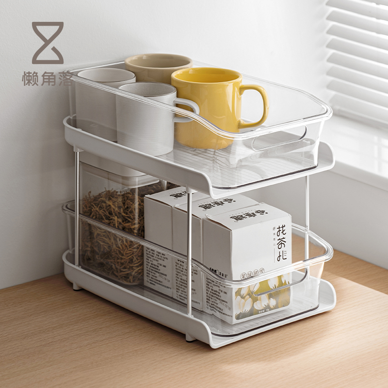 懒角落厨房置物架杯子双层餐桌桌面多层收纳调料品架子台面微波炉