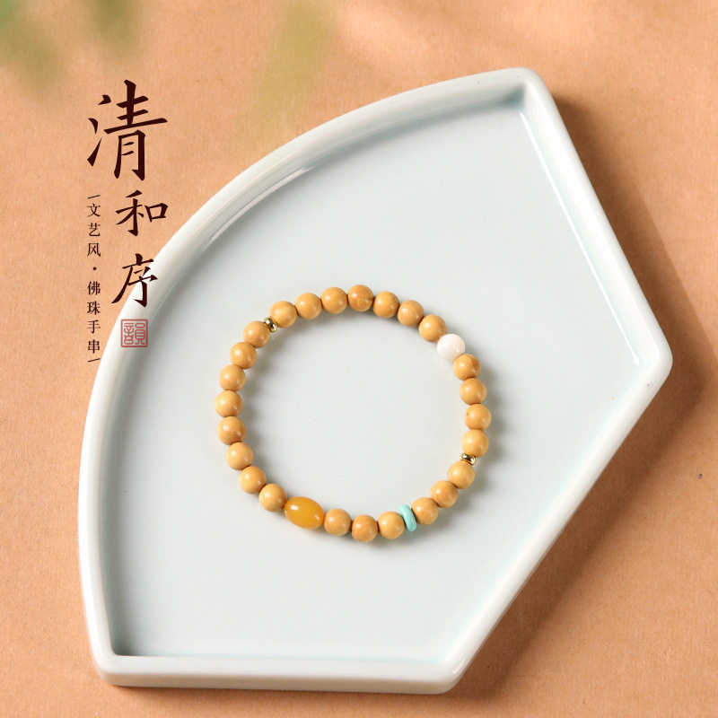 复古设计黄杨木手串东陵玉桶珠设计新中式简约木质佛珠饰品男女款