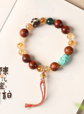 新品高油崖柏单圈佛珠手串黄塔晶百搭时尚文玩菱镁矿木质手串