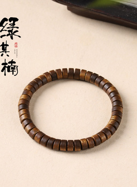 国风沉香手串精工直切药片珠素圈文玩绿棋楠沉香老料手链叠戴手饰