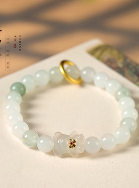 天山翠小熊手链女盐源玛瑙转运方珠手串闺蜜同款生日礼物手饰