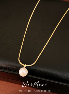 18k真金电镀圆形珍珠项链轻奢小众锁骨链极简感气质时尚项饰