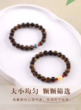 绿棋楠沉香手串文玩 8mm四方珠手链蜜蜡景泰蓝莲花转运珠单圈手链