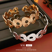 金属心形镂空纹路开口手镯欧美复古时尚 冷淡风手饰女 简约手环个性